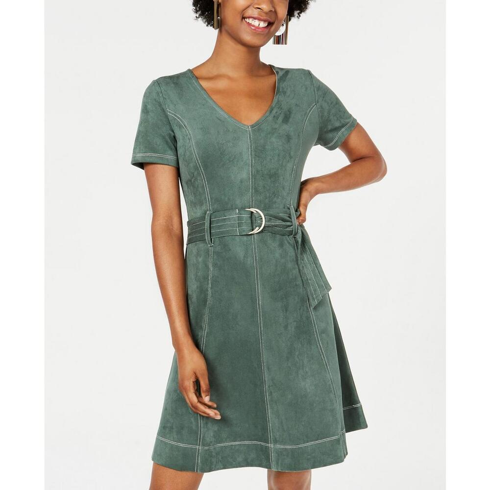 Rosie Harlow Juniors Belted Faux-Suede Dress Size S